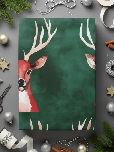 Red and Green Seamless Christmas Reindeer Watercolor Seamless Pattern - Moore and Mountain