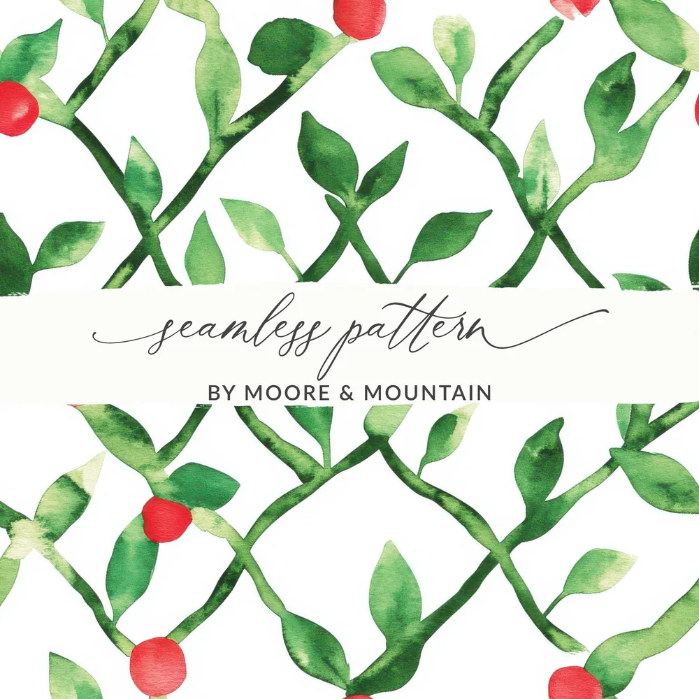 Red and Green Seamless Pattern Christmas Watercolor Art - Moore and Mountain