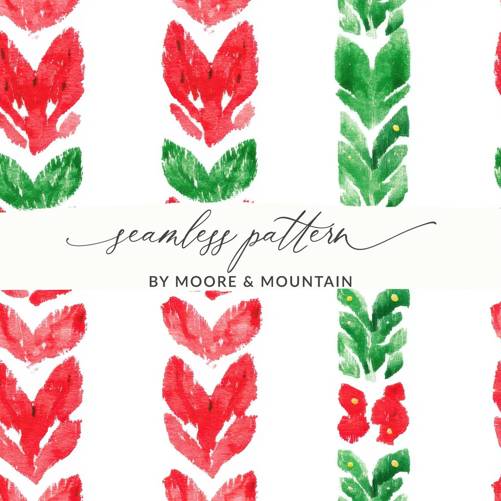 Red and Green Seamless Pattern Christmas Watercolor Digital - Moore and Mountain