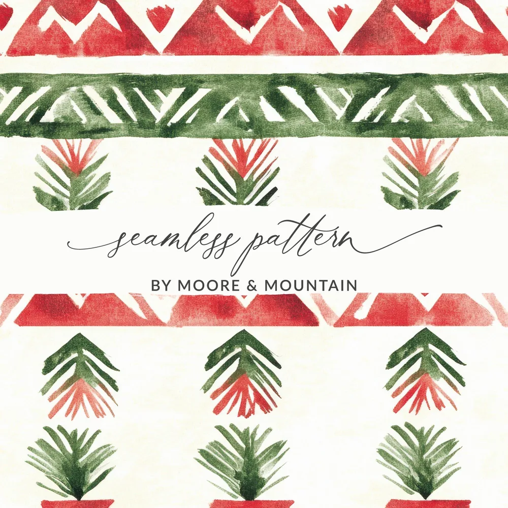 red and green seamless pattern christmas watercolor Digital - Moore and Mountain