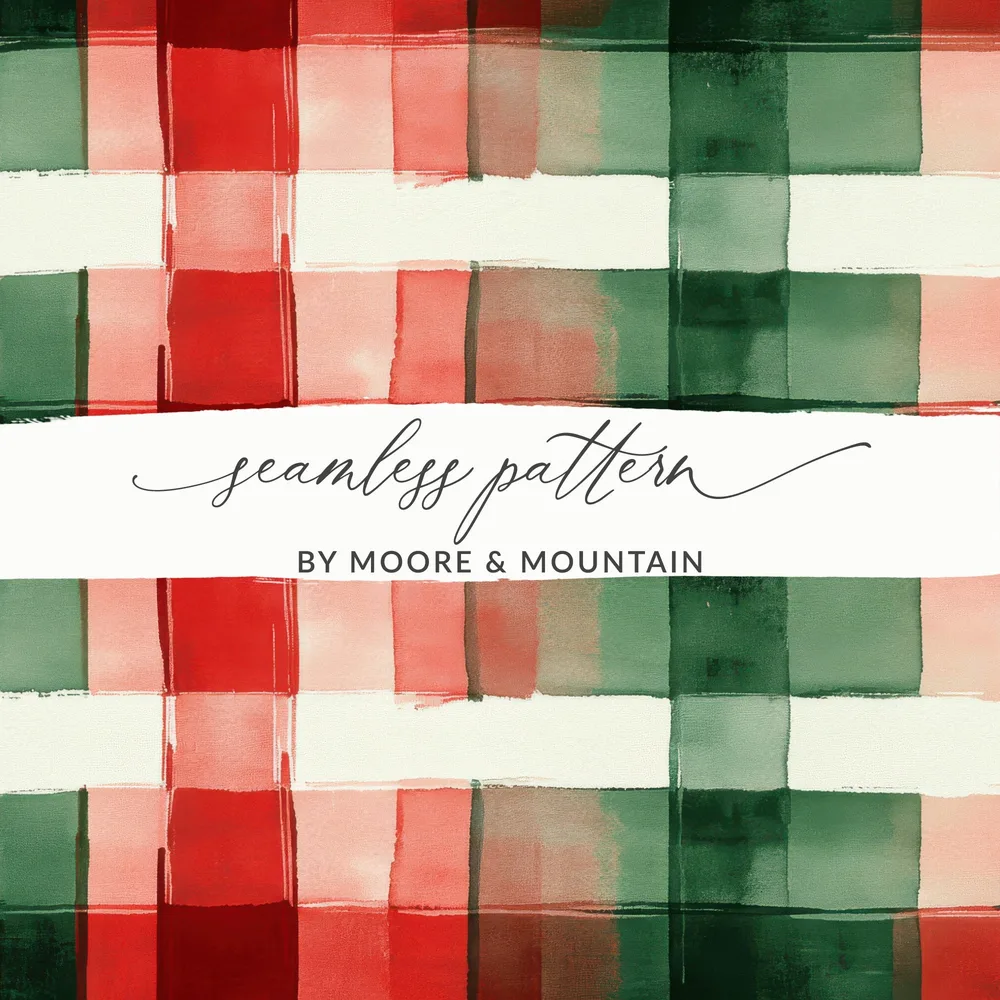 Red and Green Seamless Pattern Christmas Watercolor Digital - Moore and Mountain