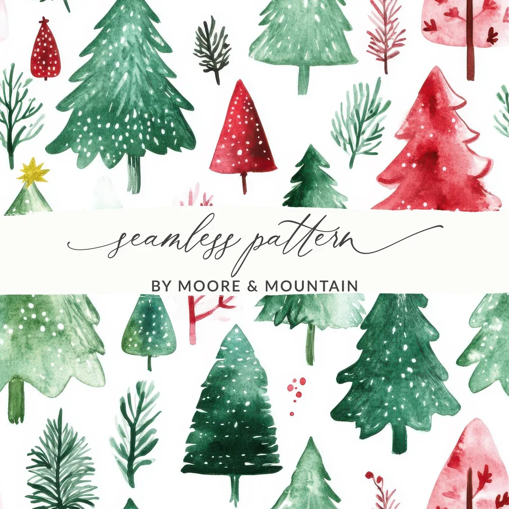 Red and Green Seamless Pattern Christmas Watercolor Digital - Moore and Mountain