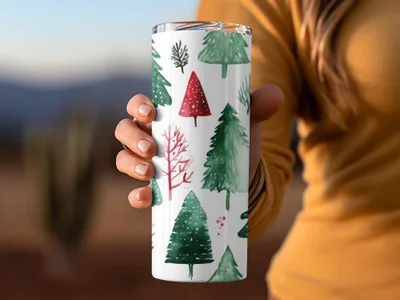 Red and Green Seamless Pattern Christmas Watercolor Digital - Moore and Mountain
