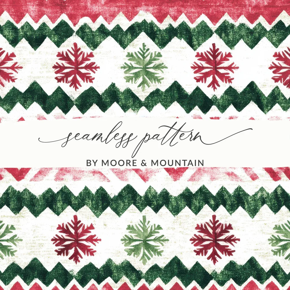 Red and Green Seamless Pattern Christmas Watercolor Digital - Moore and Mountain