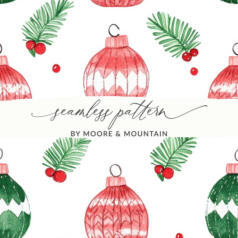 Red and Green Seamless Pattern Christmas Watercolor Digital - Moore and Mountain