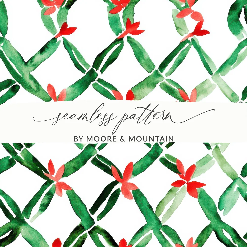 Red and Green Seamless Pattern Christmas Watercolor Digital - Moore and Mountain