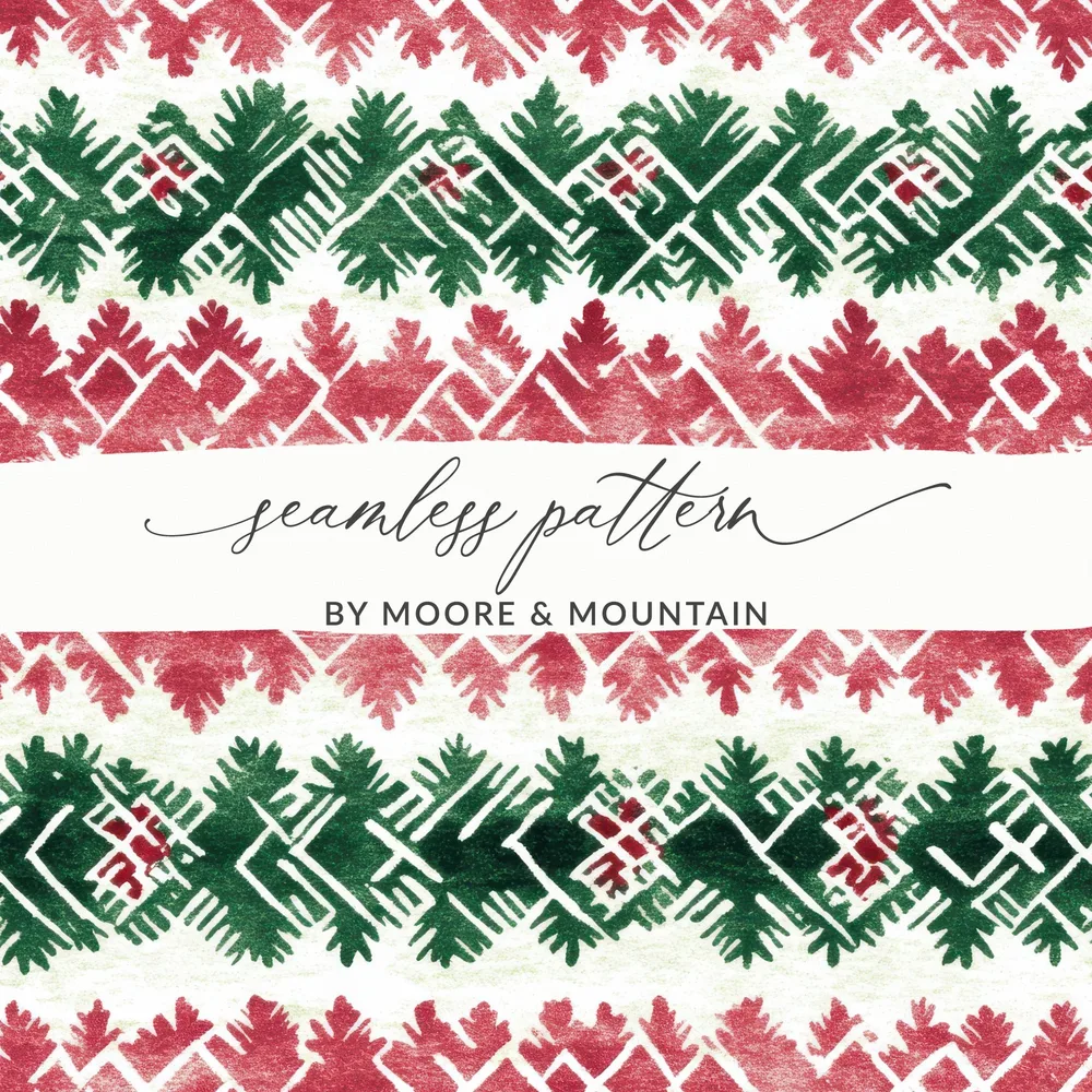 Red and Green Seamless Pattern Christmas Watercolor Digital - Moore and Mountain