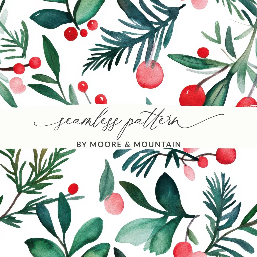Red and Green Seamless Pattern Christmas Watercolor Digital - Moore and Mountain