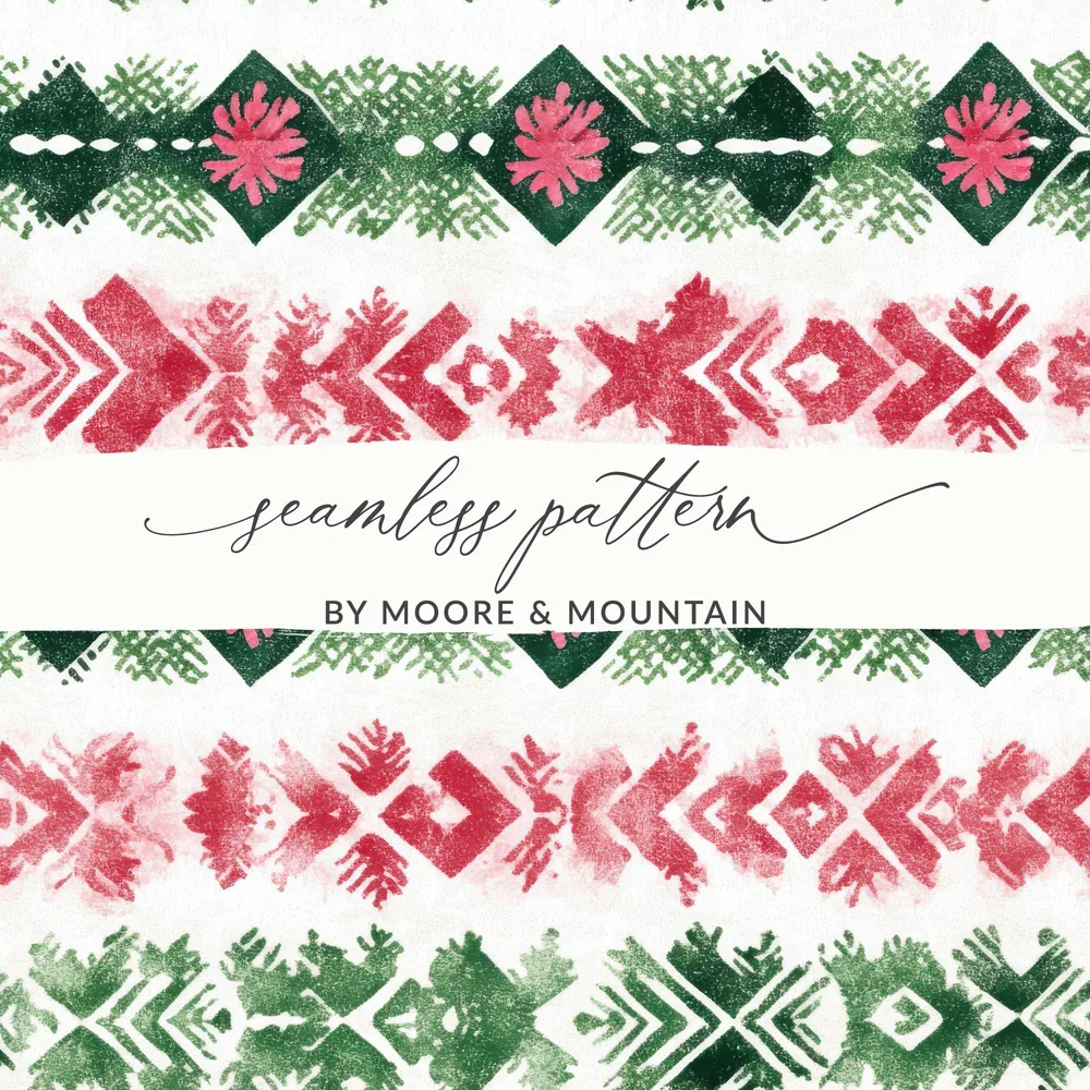 Red and Green Seamless Pattern Christmas Watercolor Digital - Moore and Mountain