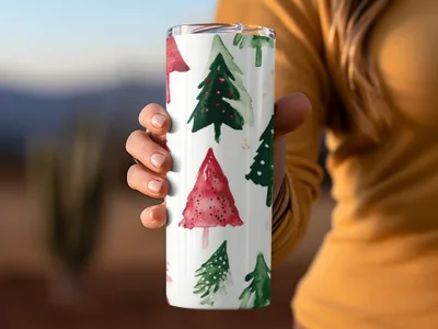Red and Green Seamless Pattern Christmas Watercolor Trees - Moore and Mountain