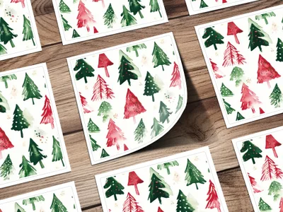 Red and Green Seamless Pattern Christmas Watercolor Trees - Moore and Mountain