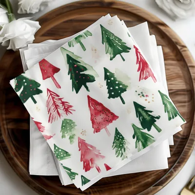 Red and Green Seamless Pattern Christmas Watercolor Trees - Moore and Mountain