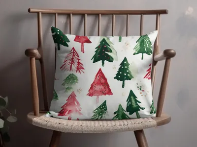 Red and Green Seamless Pattern Christmas Watercolor Trees - Moore and Mountain
