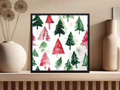 Red and Green Seamless Pattern Christmas Watercolor Trees - Moore and Mountain