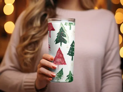 Red and Green Seamless Pattern Christmas Watercolor Trees - Moore and Mountain