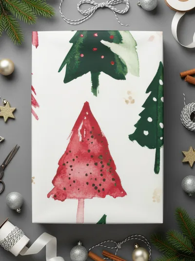 Red and Green Seamless Pattern Christmas Watercolor Trees - Moore and Mountain