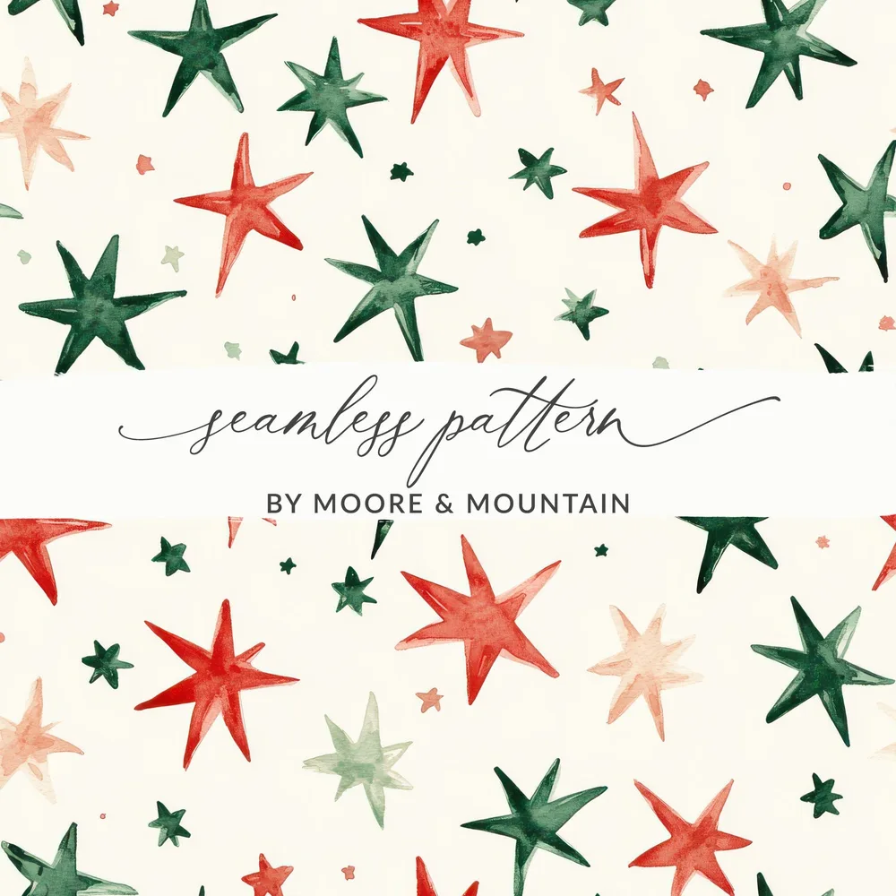 Red and Green Stars Seamless Pattern Christmas Watercolor - Moore and Mountain
