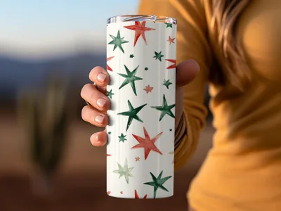 Red and Green Stars Seamless Pattern Christmas Watercolor - Moore and Mountain