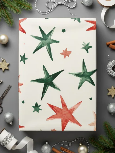 Red and Green Stars Seamless Pattern Christmas Watercolor - Moore and Mountain