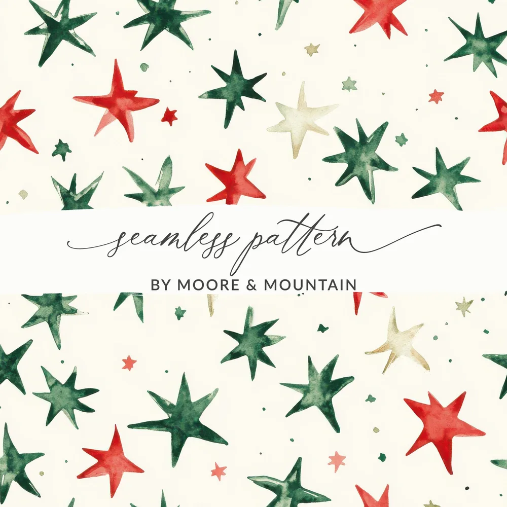 Red and Green Stars Seamless Pattern Christmas Watercolor - Moore and Mountain