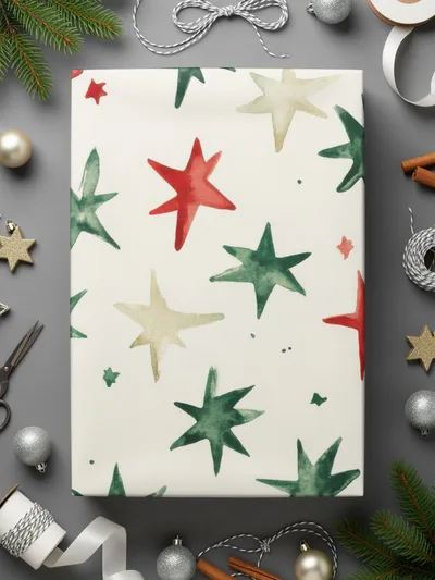 Red and Green Stars Seamless Pattern Christmas Watercolor - Moore and Mountain