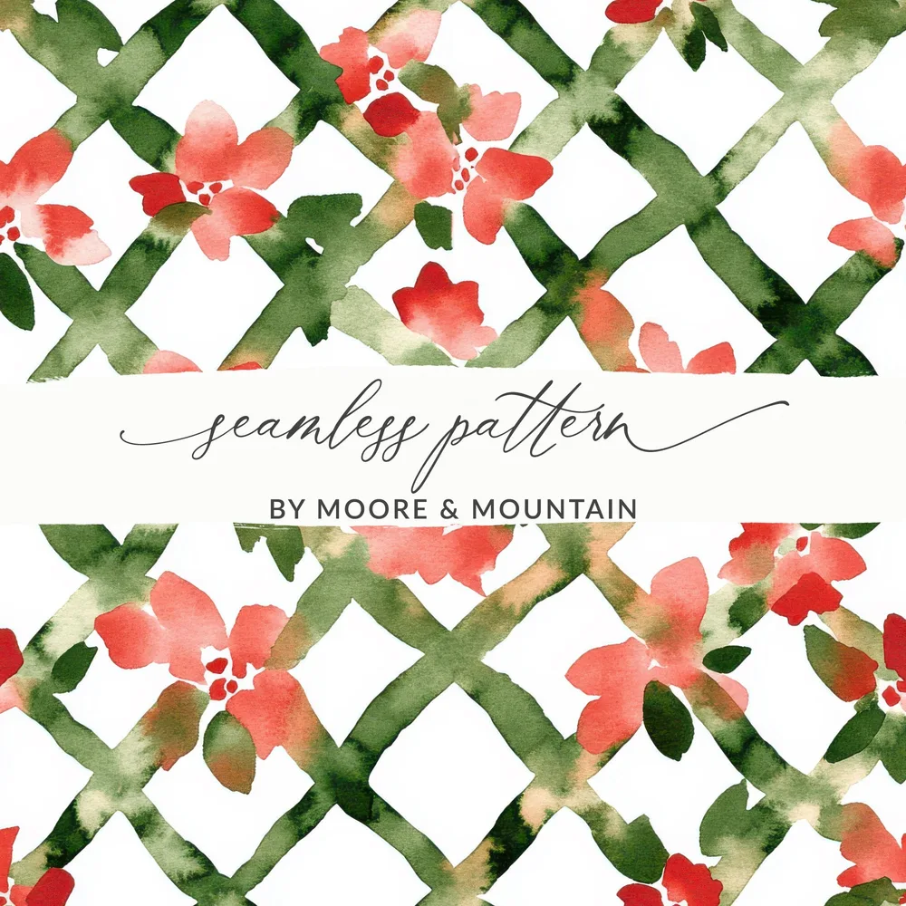 Red and Green Watercolor Seamless Pattern Christmas Digital - Moore and Mountain