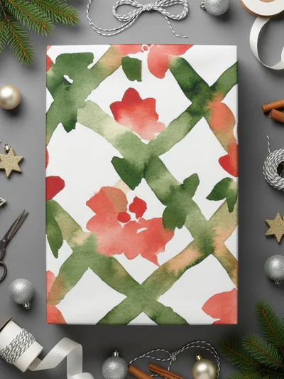 Red and Green Watercolor Seamless Pattern Christmas Digital - Moore and Mountain