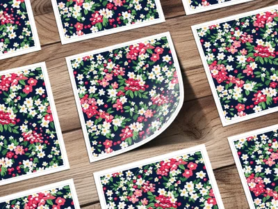 Vivid Floral Pattern Navy Background Decoration Sticker