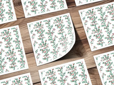 Red Berries Digital Paper, Watercolor Floral Pattern, Green Leaves Seamless Pattern, Christmas Pattern, Winter Design, Red Green - Moore and Mountain