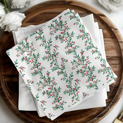 Red Berries Digital Paper, Watercolor Floral Pattern, Green Leaves Seamless Pattern, Christmas Pattern, Winter Design, Red Green - Moore and Mountain