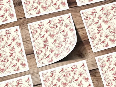 Red Bird Winter Chinoiserie Digital Paper, Winter Pattern, Birds on Branches, Christmas - Moore and Mountain