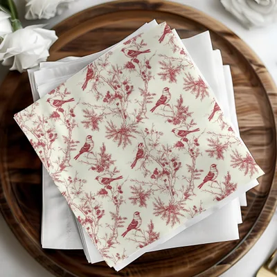 Red Bird Winter Chinoiserie Digital Paper, Winter Pattern, Birds on Branches, Christmas - Moore and Mountain