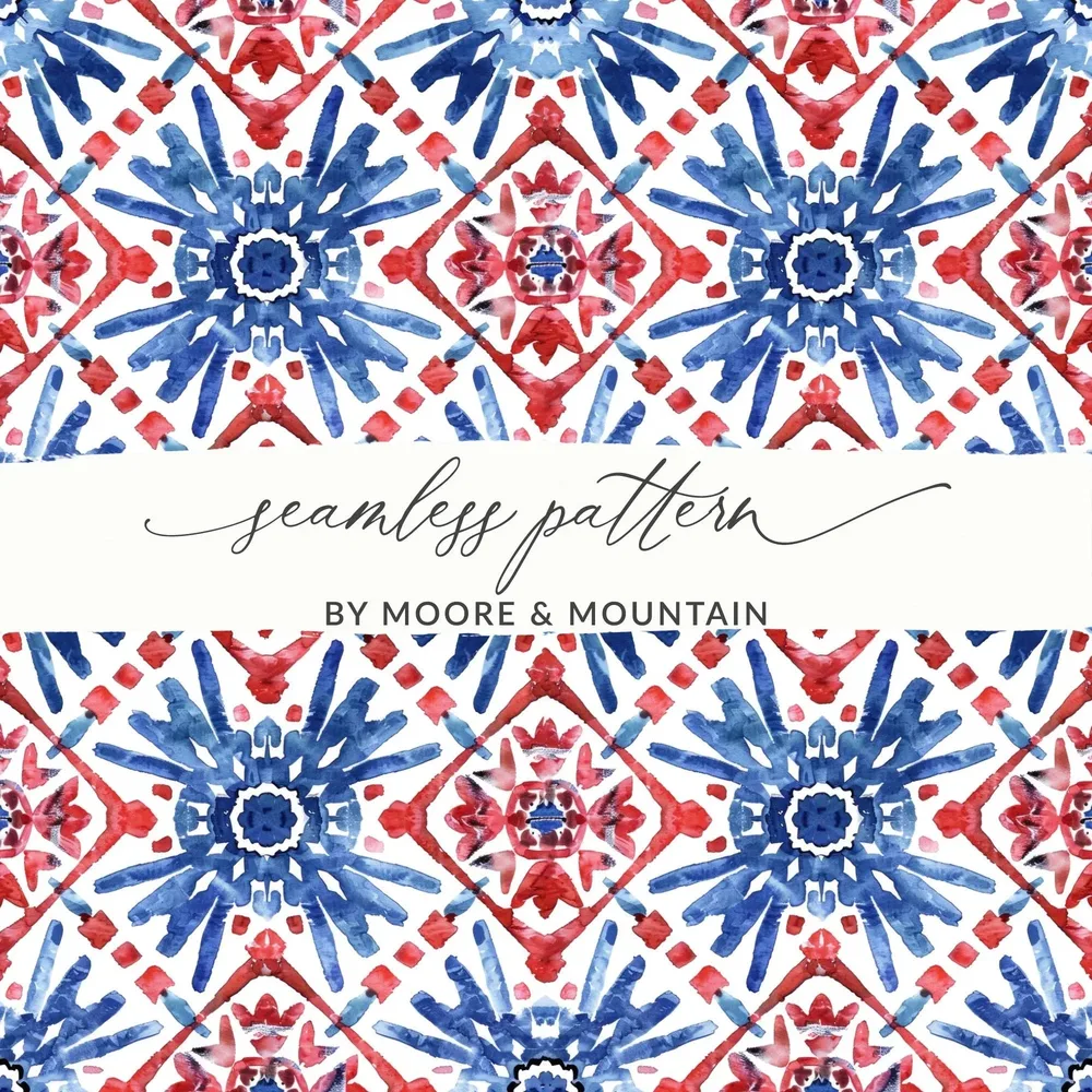 Red Blue Floral Pattern Digital Paper, Watercolor Seamless Pattern, Tileable Surface Design, Printable Paper, Fabric Design, Digital - Moore and Mountain