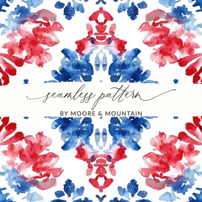 Red Blue Floral Watercolor Seamless Pattern, Digital Paper for Fabric, Wallpaper, Scrapbooking, Digital Downloads, Commercial Use