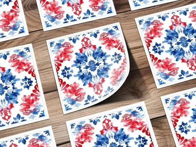 Red Blue Floral Watercolor Seamless Pattern, Digital Paper for Fabric, Wallpaper, Scrapbooking, Digital Downloads, Commercial Use - Moore and Mountain