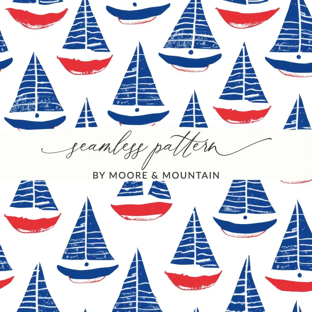 Red Blue Sailboat Digital Paper, Nautical Seamless Pattern, Coastal Theme JPEG Files, Scrapbooking Background, Fabric Design, Digital - Moore and Mountain