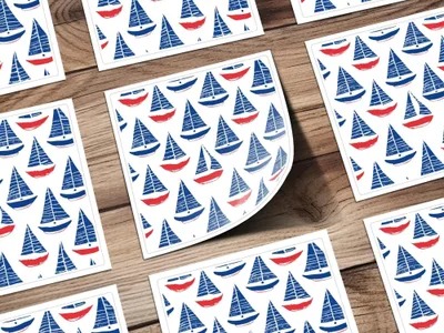 Red Blue Sailboat Digital Paper, Nautical Seamless Pattern, Coastal Theme JPEG Files, Scrapbooking Background, Fabric Design, Digital - Moore and Mountain