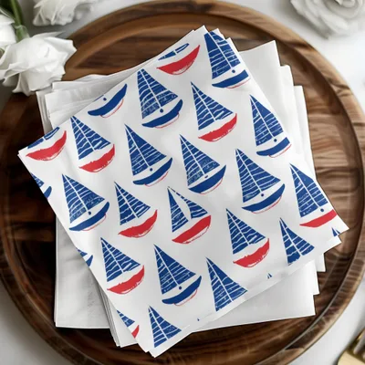 Red Blue Sailboat Digital Paper, Nautical Seamless Pattern, Coastal Theme JPEG Files, Scrapbooking Background, Fabric Design, Digital - Moore and Mountain