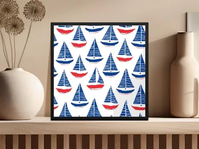 Red Blue Sailboat Digital Paper, Nautical Seamless Pattern, Coastal Theme JPEG Files, Scrapbooking Background, Fabric Design, Digital - Moore and Mountain