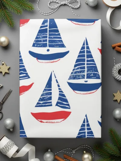 Red Blue Sailboat Digital Paper, Nautical Seamless Pattern, Coastal Theme JPEG Files, Scrapbooking Background, Fabric Design, Digital - Moore and Mountain