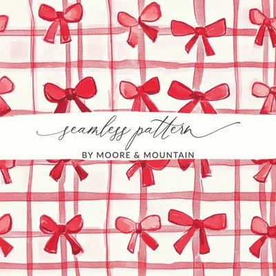 Red Bow Plaid Seamless Digital Paper, Festive Gift Wrap Pattern, Digital Download, Scrapbooking Paper, Christmas Design, Fabric Print