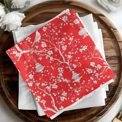 Red Chinoiserie Digital Paper, Floral Seamless Pattern, Bird Lantern Design, Scrapbooking Paper, Digital Download for Commercial Use - Moore and Mountain