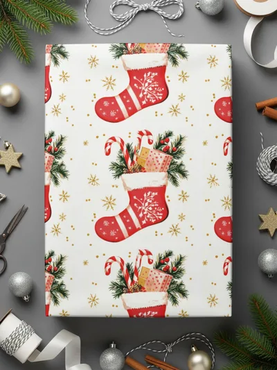 Red Christmas Stocking Digital Paper, Holiday Pattern, Gift Wrap, Scrapbooking, Winter Print, Festive Design, Christmas Decor - Moore and Mountain