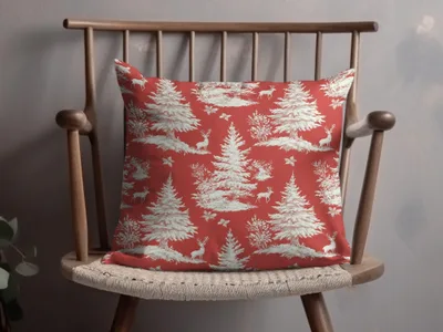 Red Christmas Toile Digital Pattern, Seamless Winter Deer Forest Print, Holiday Fabric Design, Festive Paper Download, Repeating Tile Image - Moore and Mountain