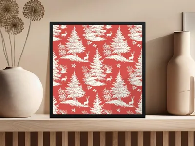 Red Christmas Toile Digital Pattern, Seamless Winter Deer Forest Print, Holiday Fabric Design, Festive Paper Download, Repeating Tile Image - Moore and Mountain