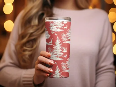 Red Christmas Toile Digital Pattern, Seamless Winter Deer Forest Print, Holiday Fabric Design, Festive Paper Download, Repeating Tile Image - Moore and Mountain