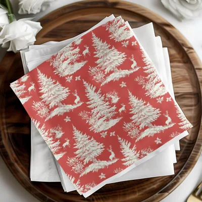 Red Christmas Toile Digital Pattern, Seamless Winter Deer Forest Print, Holiday Fabric Design, Festive Paper Download, Repeating Tile Image - Moore and Mountain