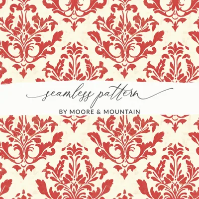Red Floral Damask Vintage Pattern Design for Background Digital