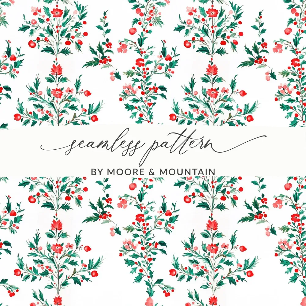 Red Floral Digital Paper, Seamless Botanical Pattern, Watercolor Flowers Background, Scrapbooking Paper, Fabric Design, Digital Download - Moore and Mountain