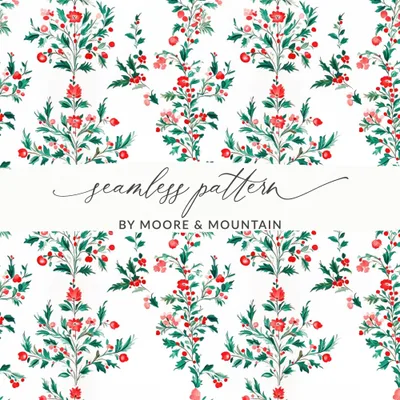 Red Floral Digital Paper, Seamless Botanical Pattern, Watercolor Flowers Background, Scrapbooking Paper, Fabric Design, Digital Download